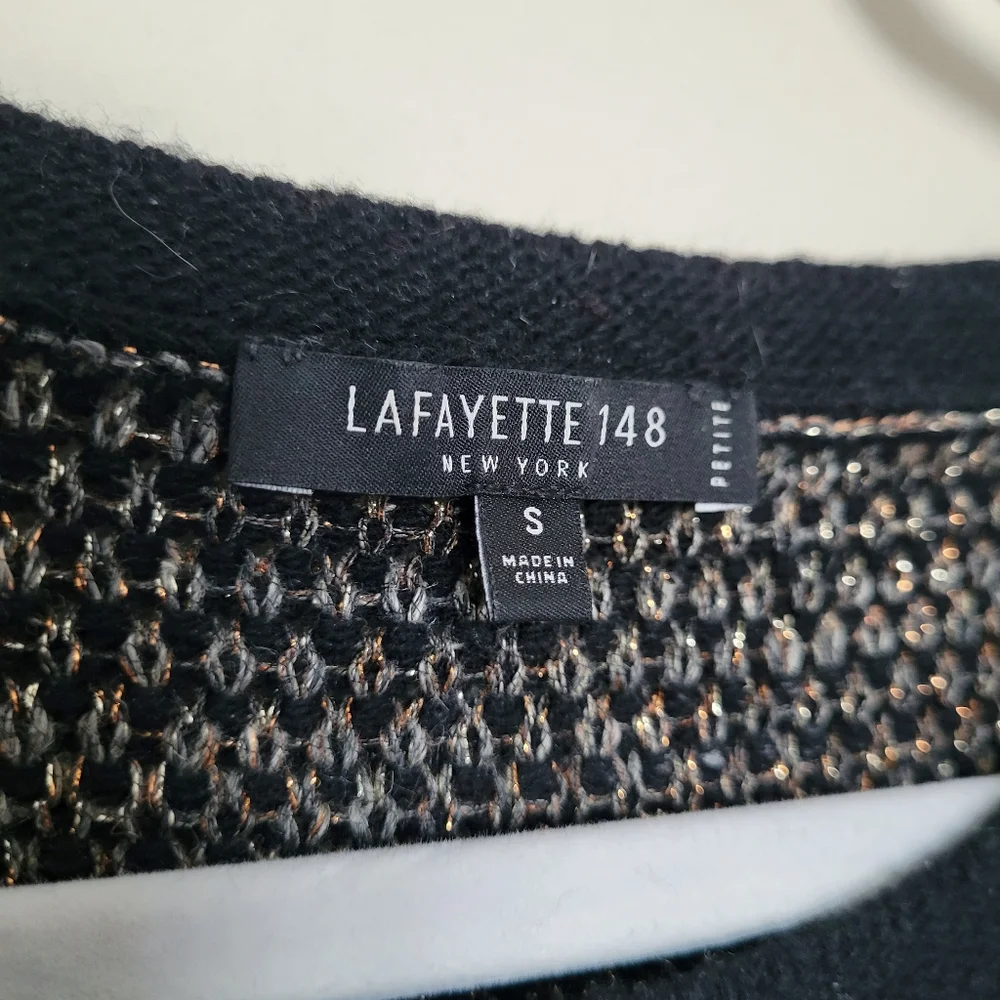 Lafayette 148 Black Metallic Sweater Wool‎ Cashmere Blend Short Sleeve